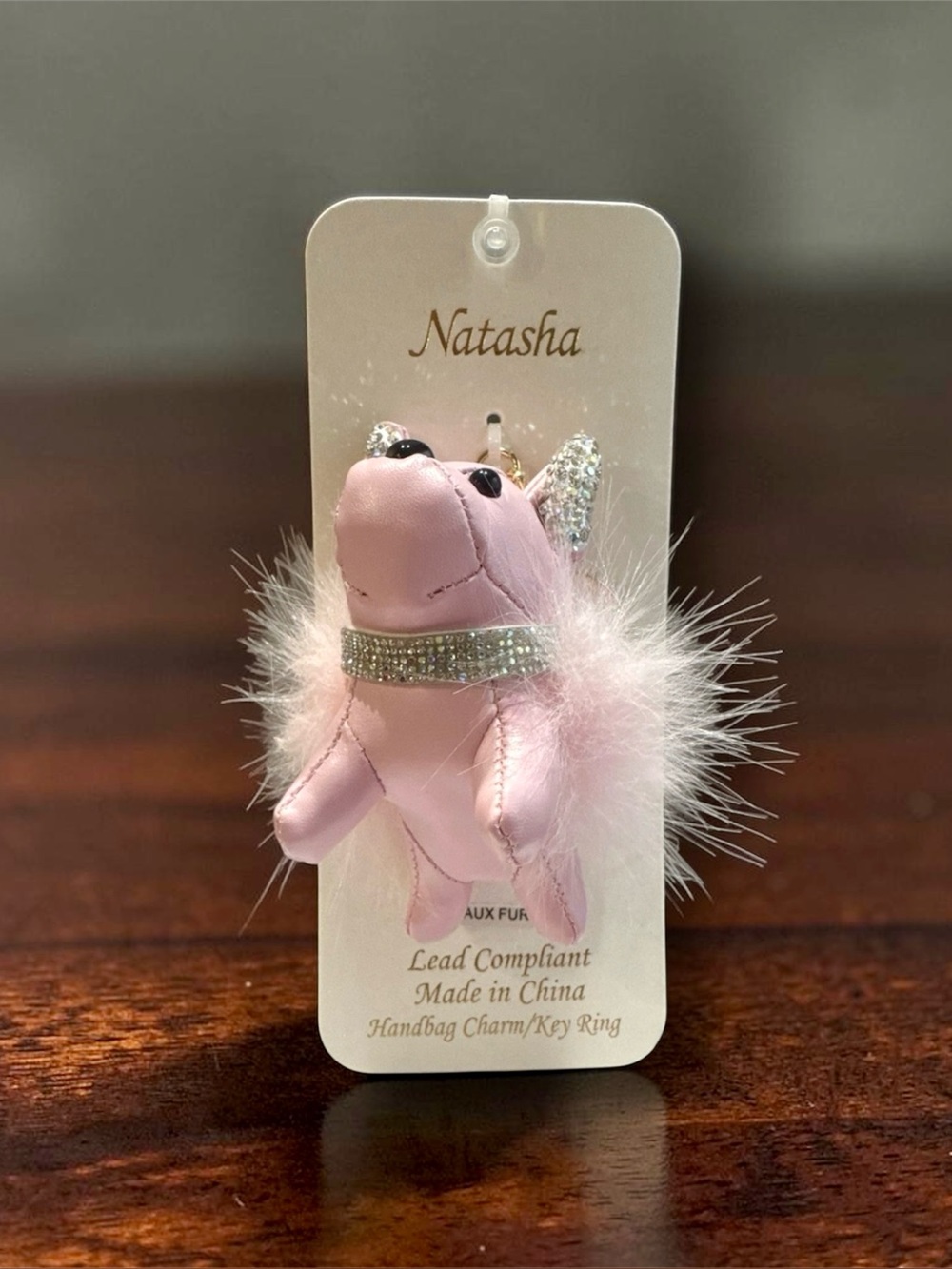 Natasha Couture Pink Crystal Dog Keychain & Bag Charm
